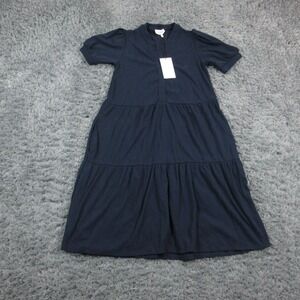 Merrick White Dress Womens Small Blue Knit T Shirt Midi Tiered Puff Sleeve NWT